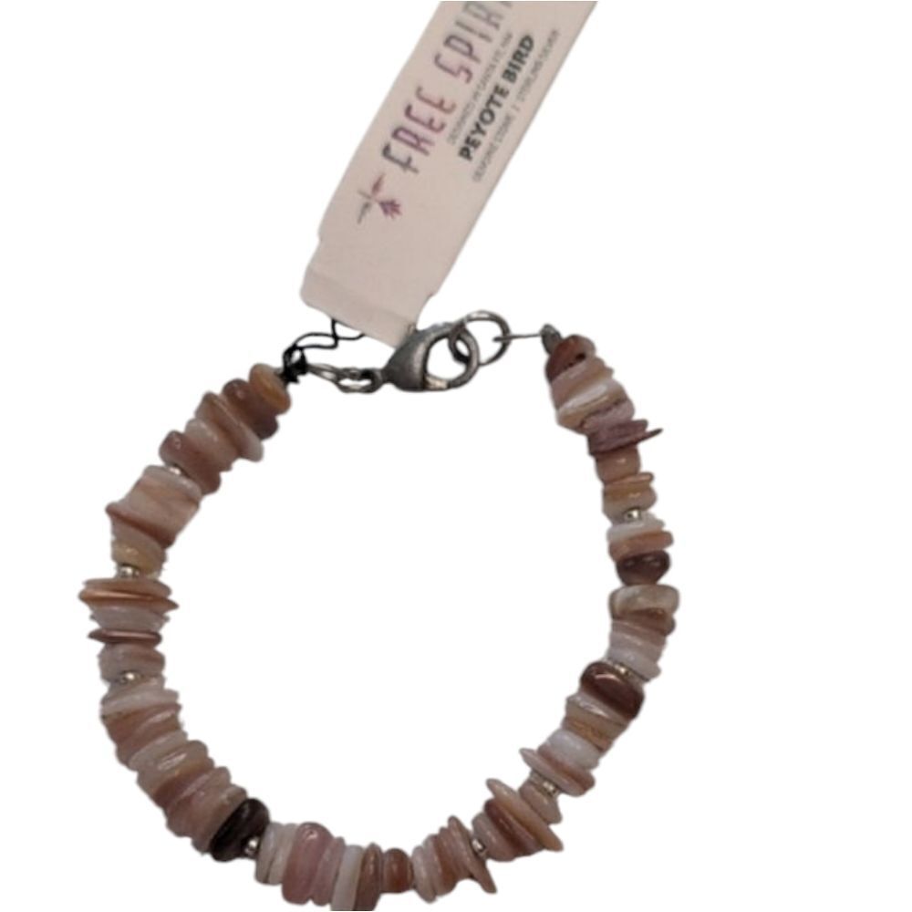 NWT Peyote Bird Polished Shell Chip Bracelet Sterling Silver Clasp Beaded